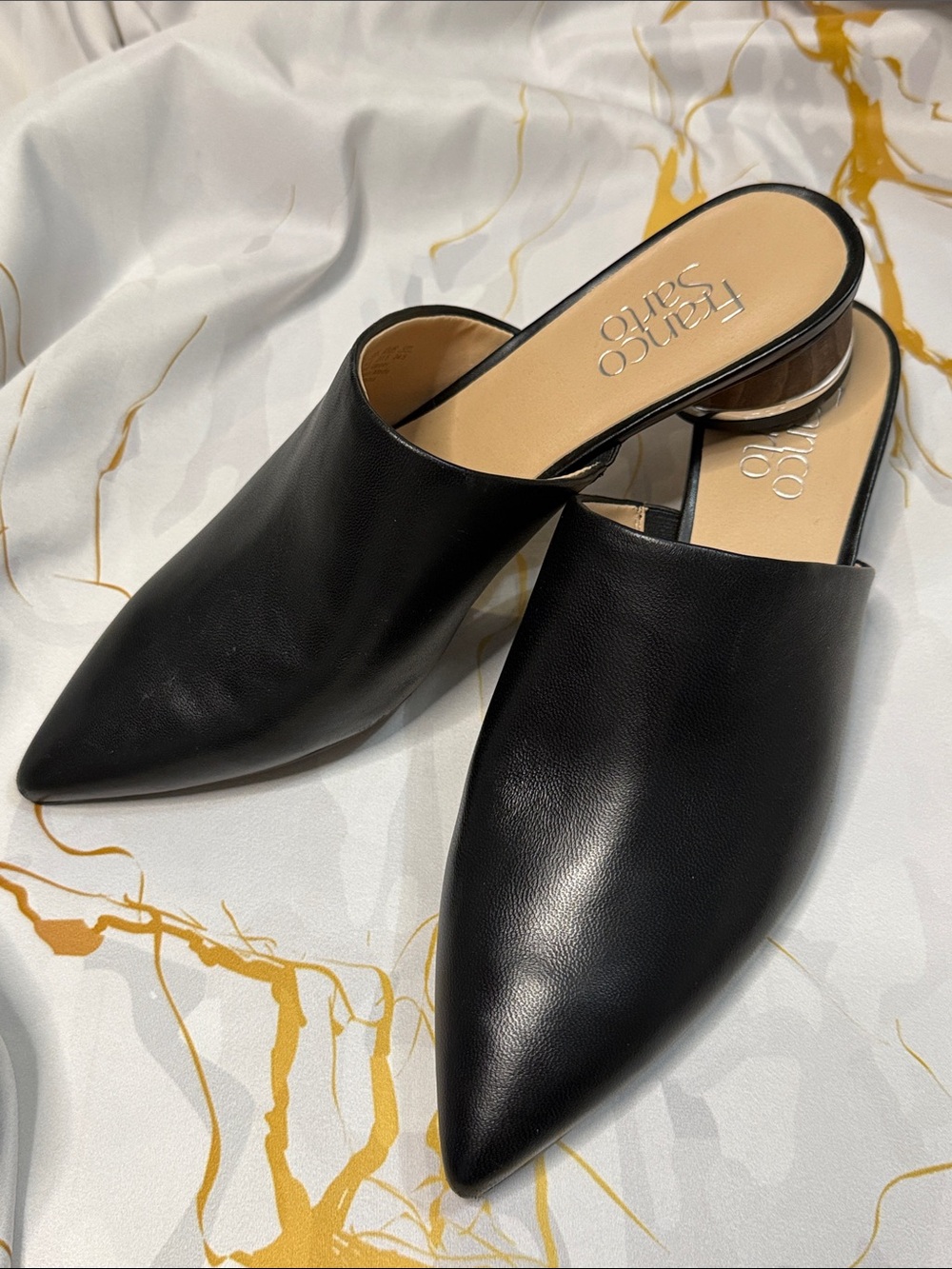 Franco Sarto Black Pointed-Toe Leather Mule